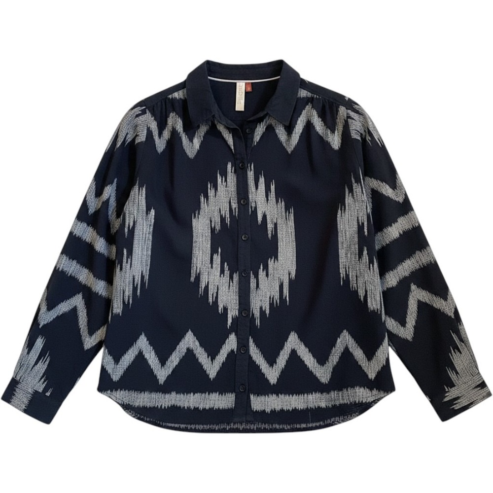 Pilcro Anthropologie Size M Romy Blue Shirt Chenille Aztec Boho Western Print